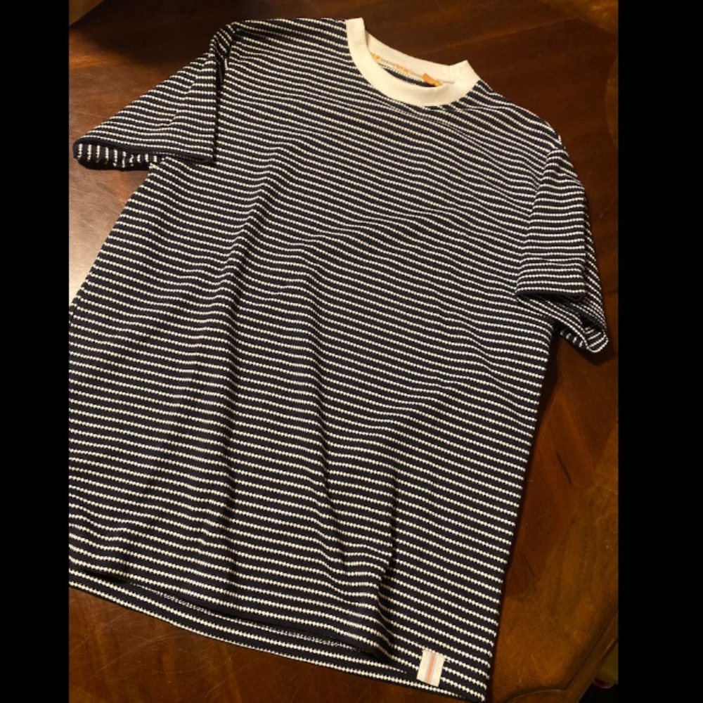 Free Planet Navy & White Striped Short Sleeve Crew Tee